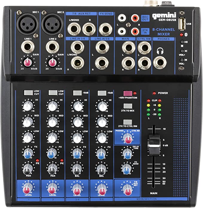 Gemini GEM-08USB Analog Mixer with Bluetooth